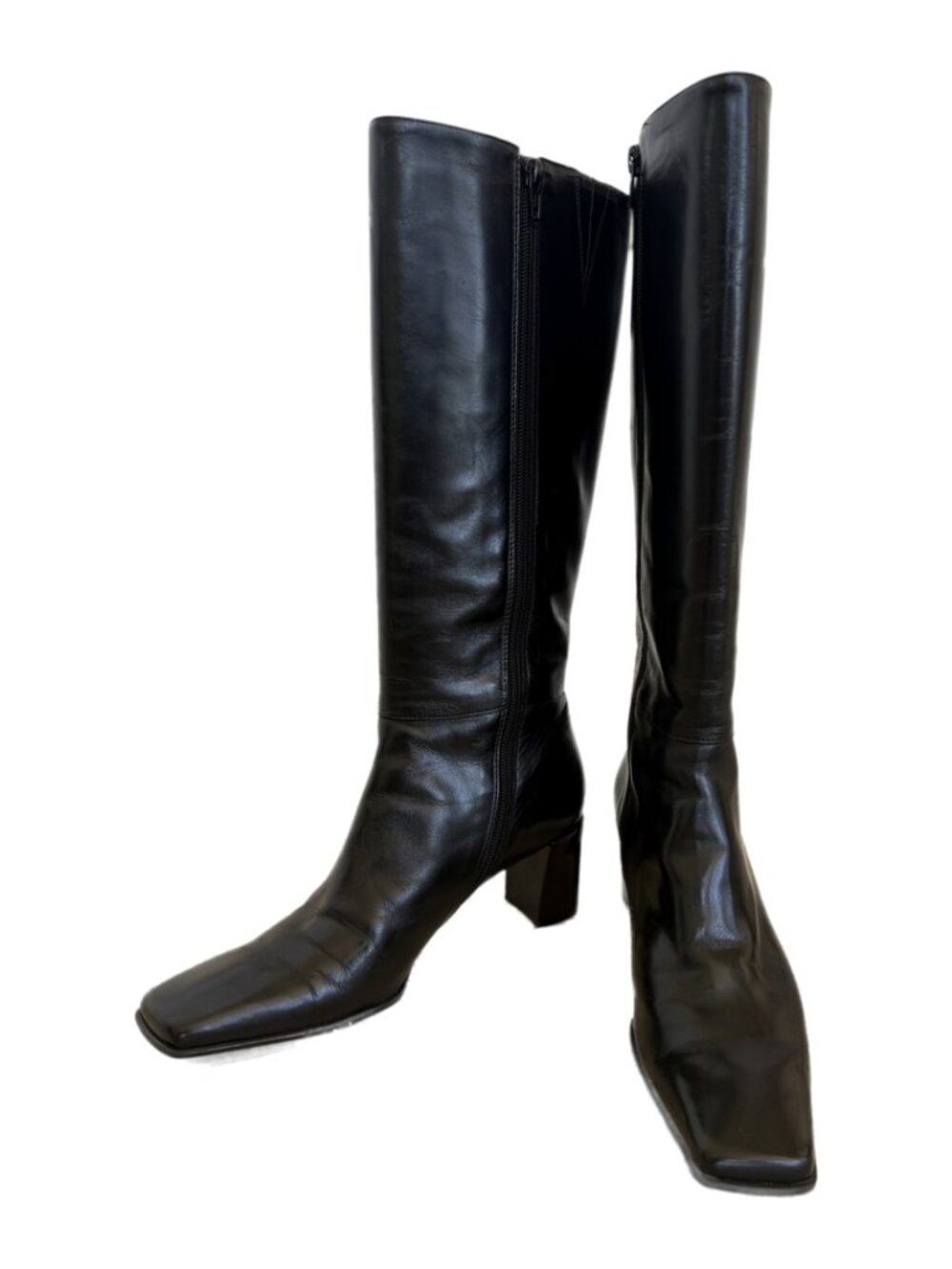 Vintage 90s Y2K Michelle D Black Leather Square Toe Knee High Boots 9.5 M